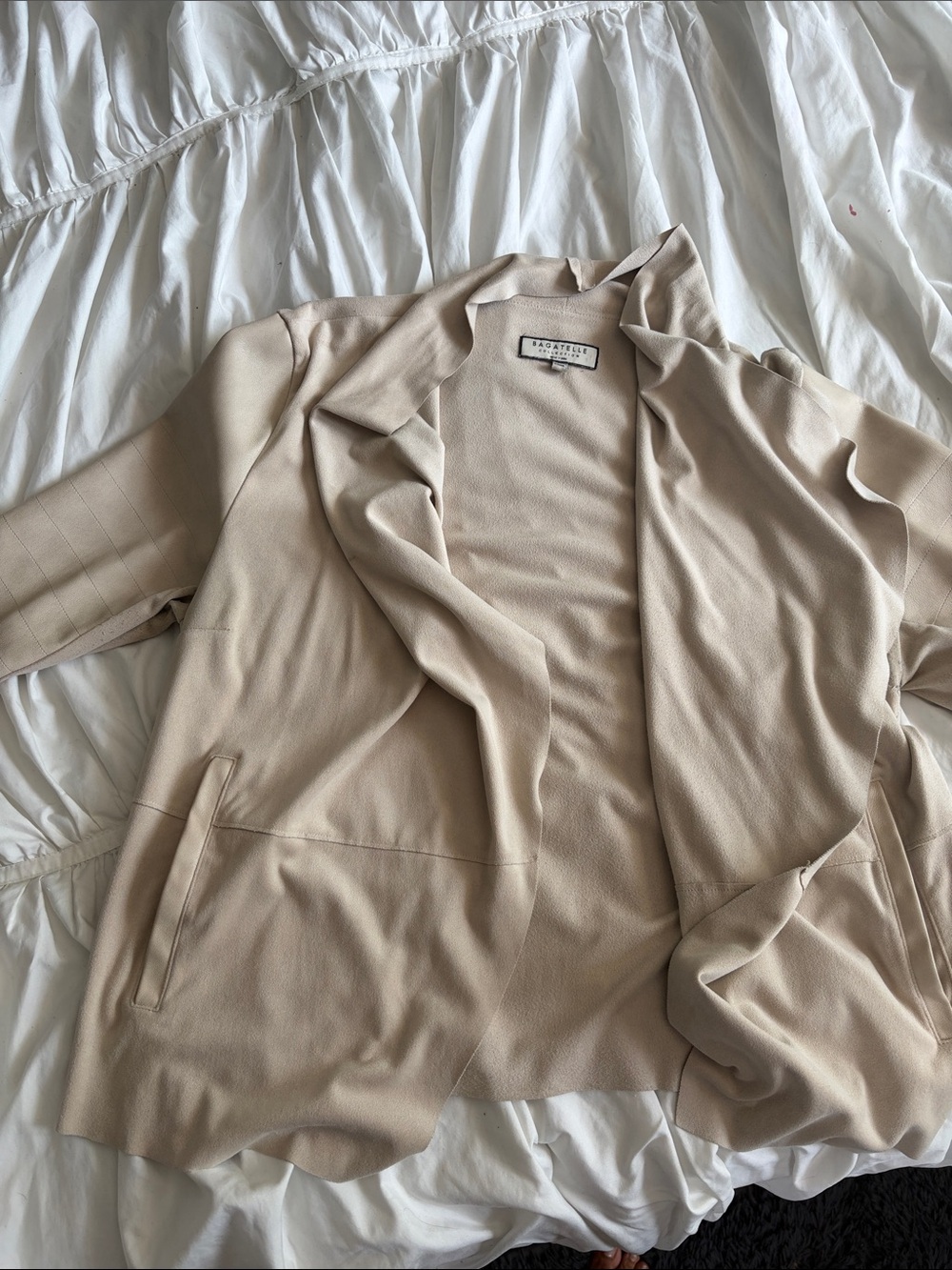 bagatelle Neutral Beige Open-Front Draped Blazer